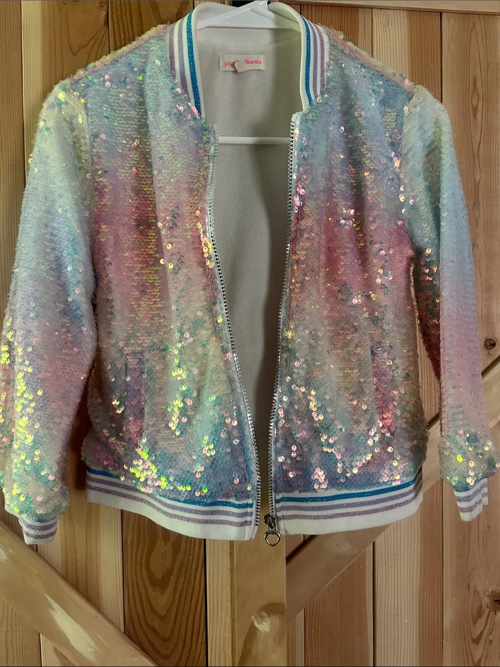 Kids Pastel Sequin Bomber Jacket - Iridescent Multi